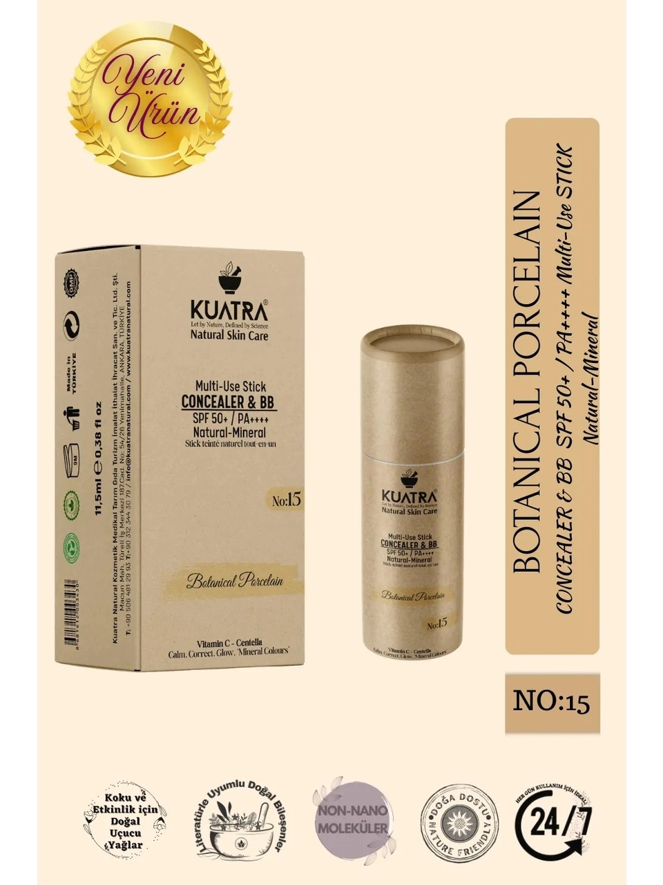 KUATRA BOT.POR.NAT. MİNERAL STİCK CONCEALER & BB | SPF 50 + PA ÇOK AMAÇLI NEM. RENKLİ BAKIM 11,5 ML