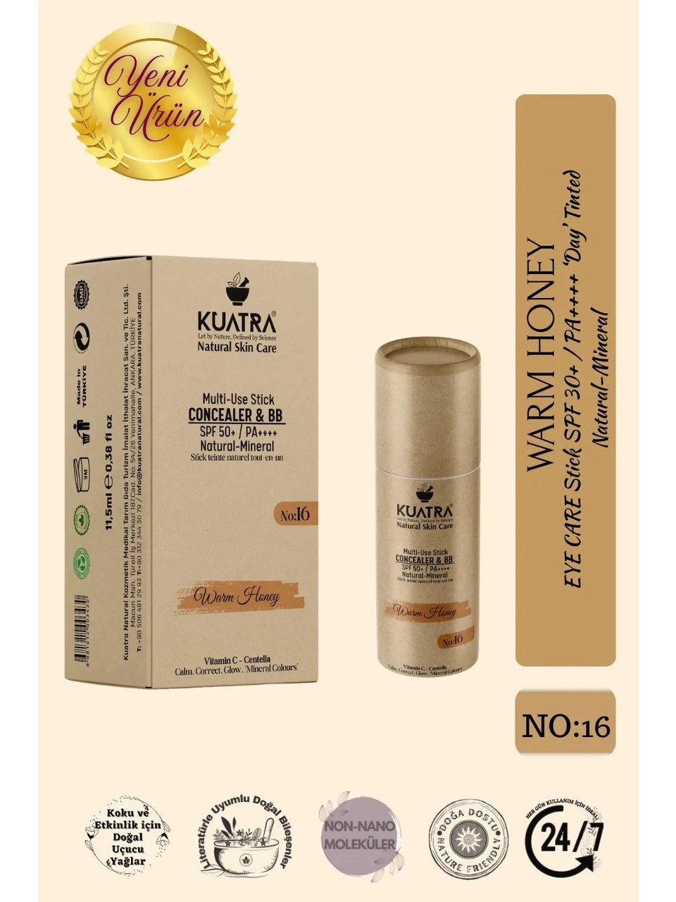 KUATRA WARM HONEY NAT. MİN STİCK CONCEALER  BB SPF+50 PA ÇOK AMAÇLI LEKE KARŞITI 11,5 ML