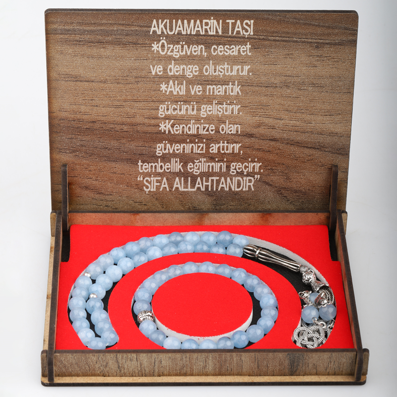 KUTULU 33 LÜ TESBİH BİLEKLİK SETİ  AKUAMARİN