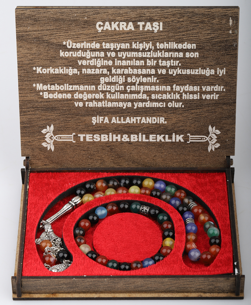 KUTULU 33 LÜ TESBİH BİLEKLİK SETİ ÇAKRA TAŞI