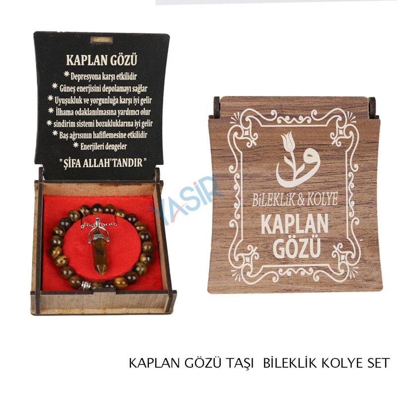 KUTULU KOLYE BİLEKLİK SETİ KAPLAN GÖZÜ