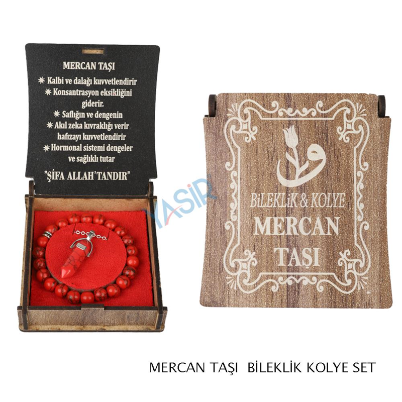 KUTULU KOLYE BİLEKLİK SETİ MERCAN TAŞI