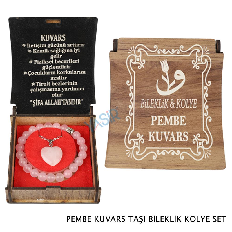 KUTULU KOLYE BİLEKLİK SETİ PEMBE KUVARS