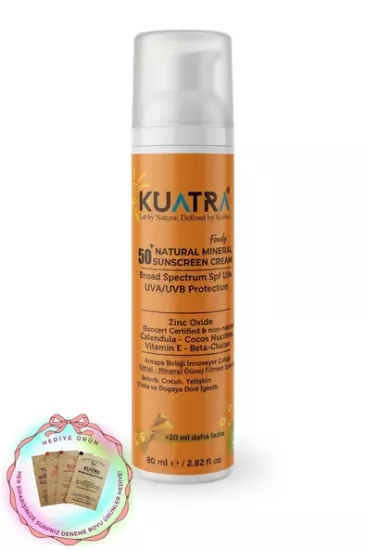 KUATRA SPF 50+ DOĞAL MİNERAL NEM GÜNEŞ KREMİ 80 ML + (20 ML HEDİYE)