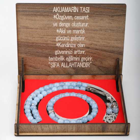 KUTULU 33 LÜ TESBİH BİLEKLİK SETİ  AKUAMARİN