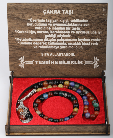 KUTULU 33 LÜ TESBİH BİLEKLİK SETİ ÇAKRA TAŞI