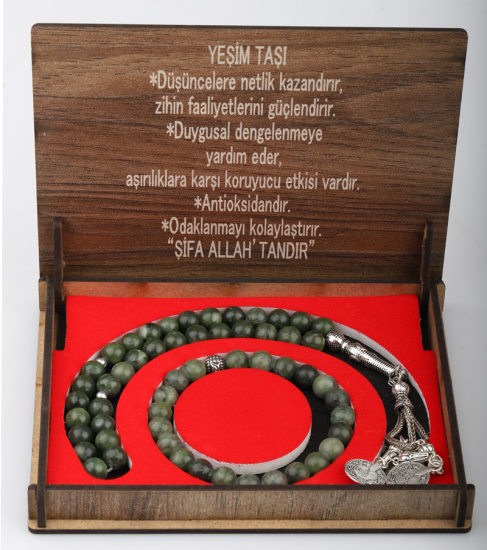 KUTULU 33 LÜ TESBİH BİLEKLİK SETİ YEŞİM TAŞI
