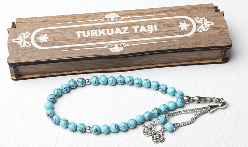 KUTULU 33 LÜ TESBİH TURKUAZ TAŞI
