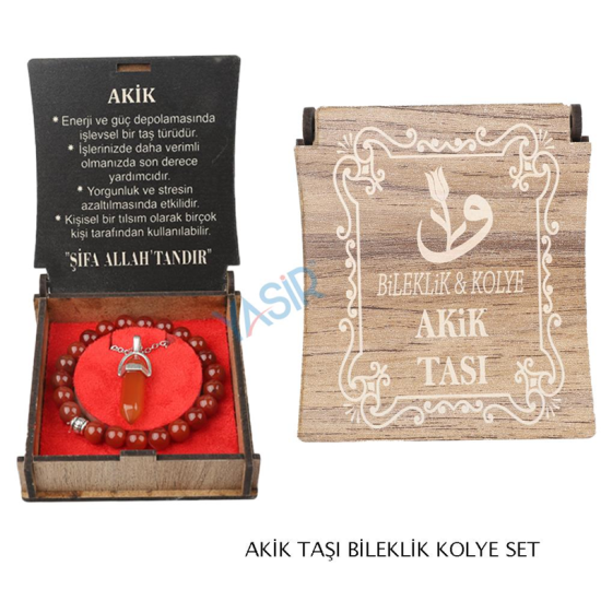 KUTULU KOLYE BİLEKLİK SETİ AKİK TAŞI