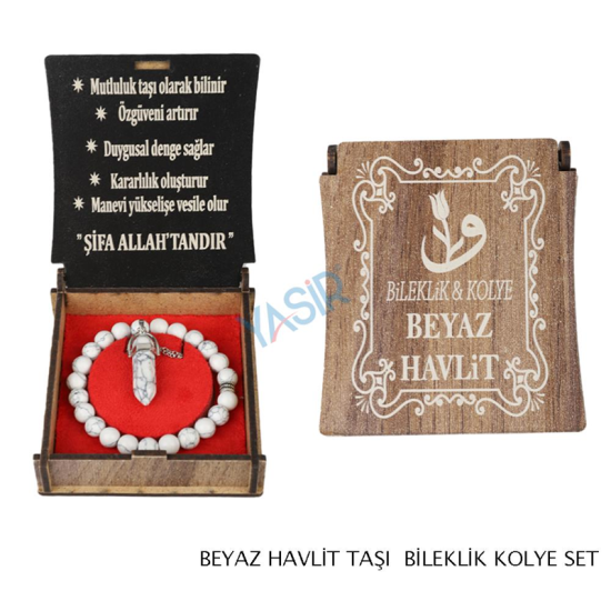 KUTULU KOLYE BİLEKLİK SETİ BEYAZ HAVLİT