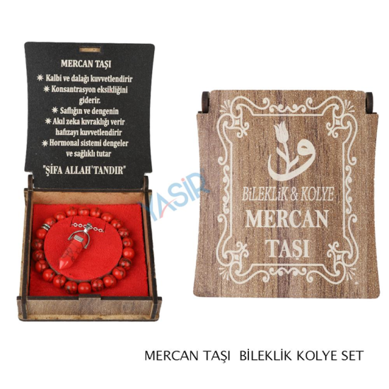 KUTULU KOLYE BİLEKLİK SETİ MERCAN TAŞI